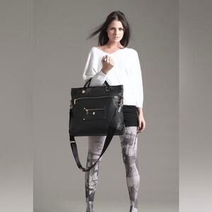 Knomo Oria Leather Black Laptop Bag 17" × 15" × 4"